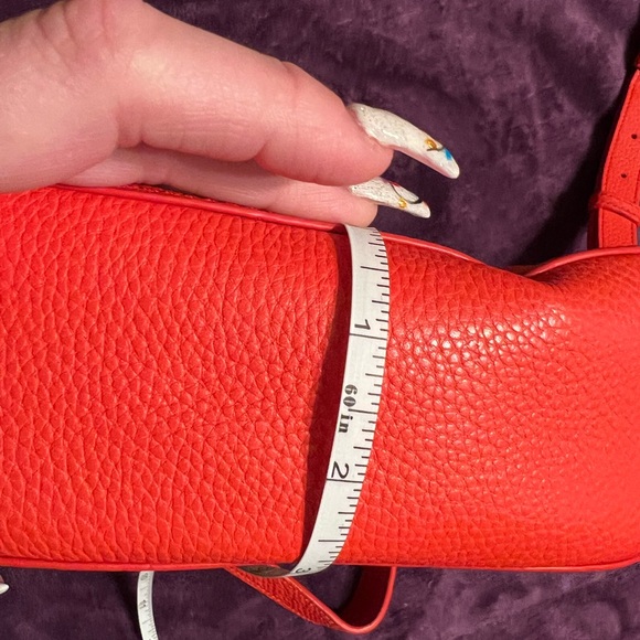 Talbots orange pebbled leather crossbody with white leather stitching trim - Picture 13 of 14